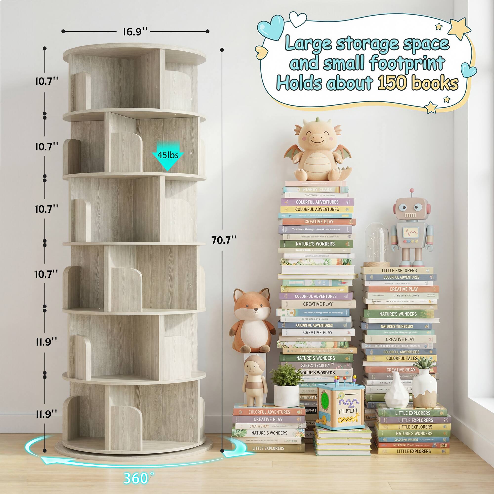 10.7" 16.9" Large storage space and small footprint Holds about 150 books 10.7" 45lbs

MLANEY CEASS COCEM | 10.7" 70.7" 

COLORFUL ADVENTURES
CREATIVE PLAY
NATURE'S WONDERS

10.7" LITTLE EXPLORERS

COLORFUL ADVENTURES
CREATIVE PLAY
NATURE'S WONDERS

11.9" COLORFUL ADVENTURES
CREATIVE PLAY
NATURE'S WONDERS

11.9" COLORFUL ADVENTURES
CREATIVE PLAY
NATURE'S WONDERS

360
