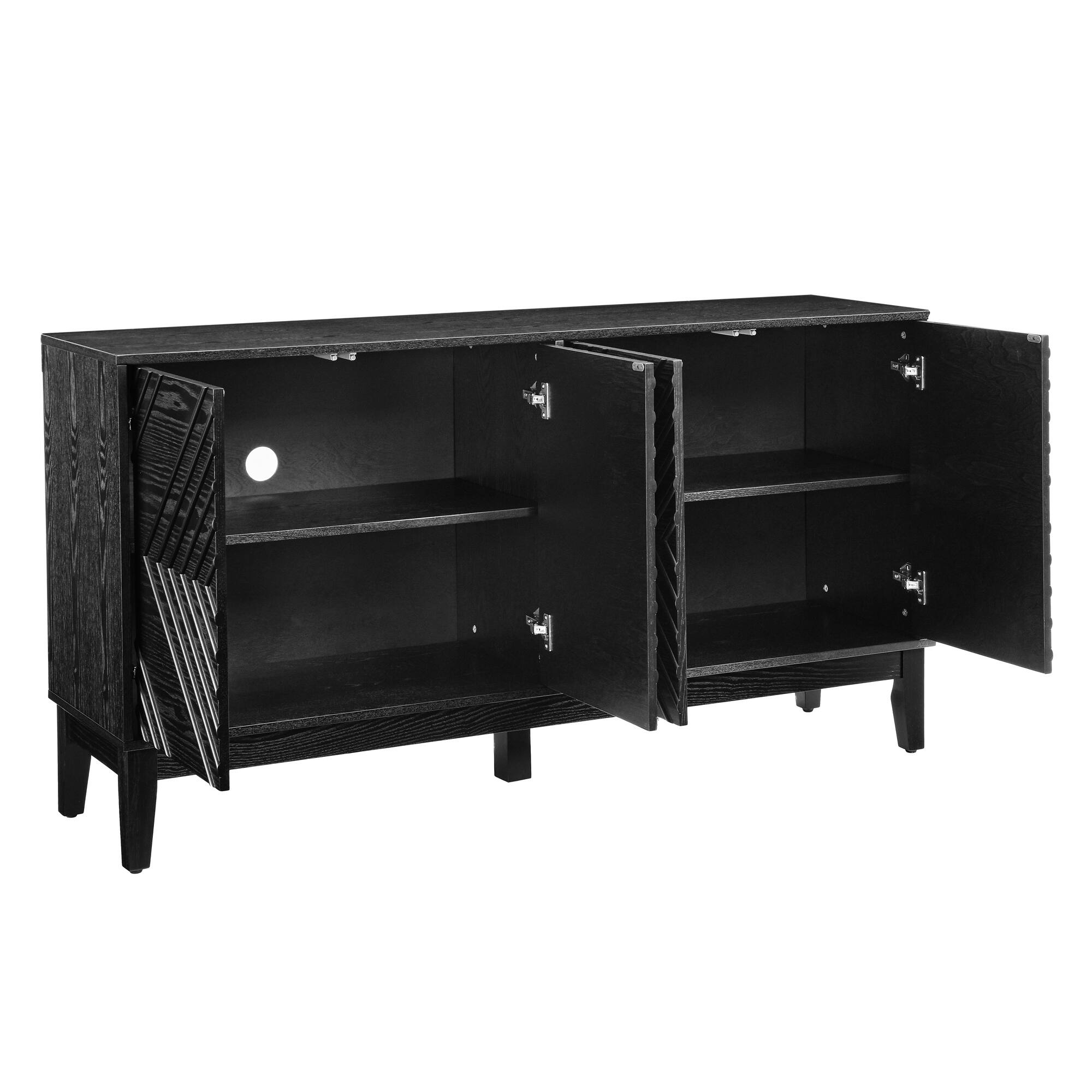 Alt View 7. Spaco - Spaco 60.5'' Mid-Century Sideboard, Buffet with Fluted Doors,Geometric Pattern,Adjustable Shelves for Dining Living Room - Black.