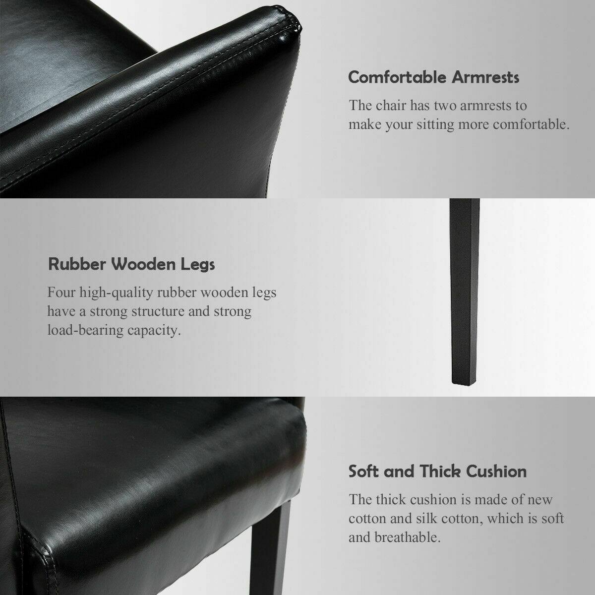 Comfortable Armrests: The chair has two armrests to make your sitting more comfortable.

Rubber Wooden Legs: Four high-quality rubber wooden legs have a strong structure and strong load-bearing capacity.

Soft and Thick Cushion: The thick cushion is made of new cotton and silk cotton, which is soft and breathable.
