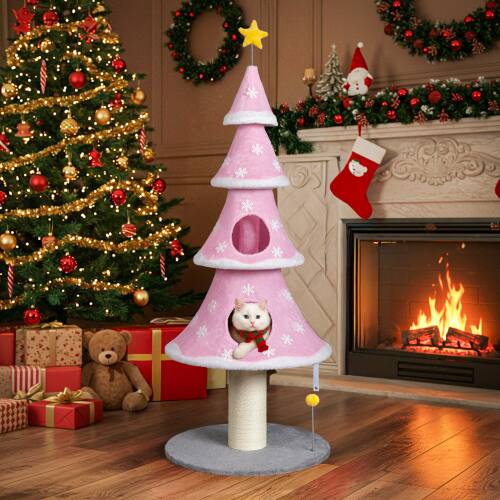 Alt View 9. Winado - 59in Christmas Tree Cat Tower Tree with 2 Cat Condos, Scratching Post with Teaser Toy, Sturdy Base for Indoor Cats Toy.