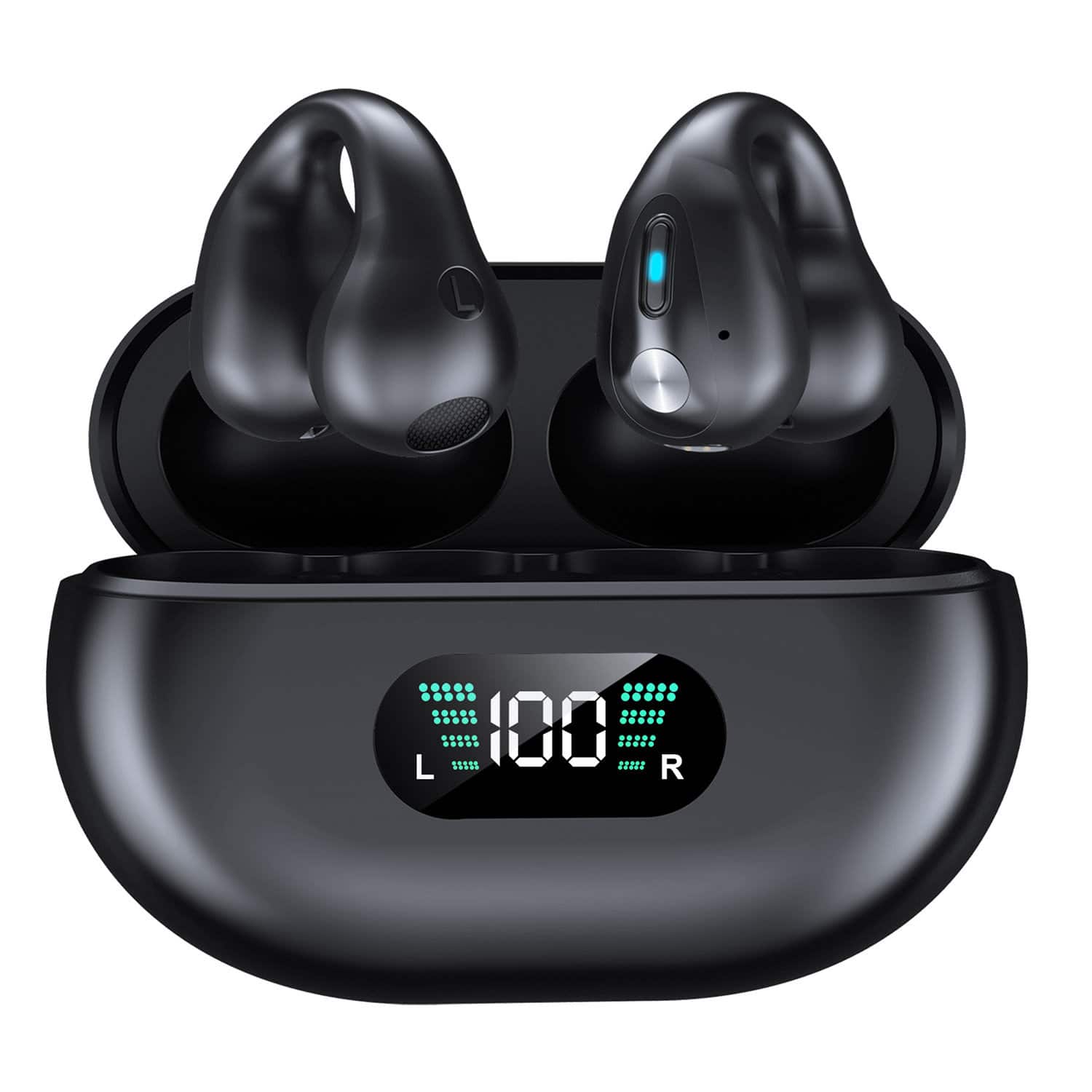 Alpha Digital - Clip-On/Open Ear-Buds-Comfortable, Bluetooth 5.3, 350mAh/18Hr Playtime - Black
