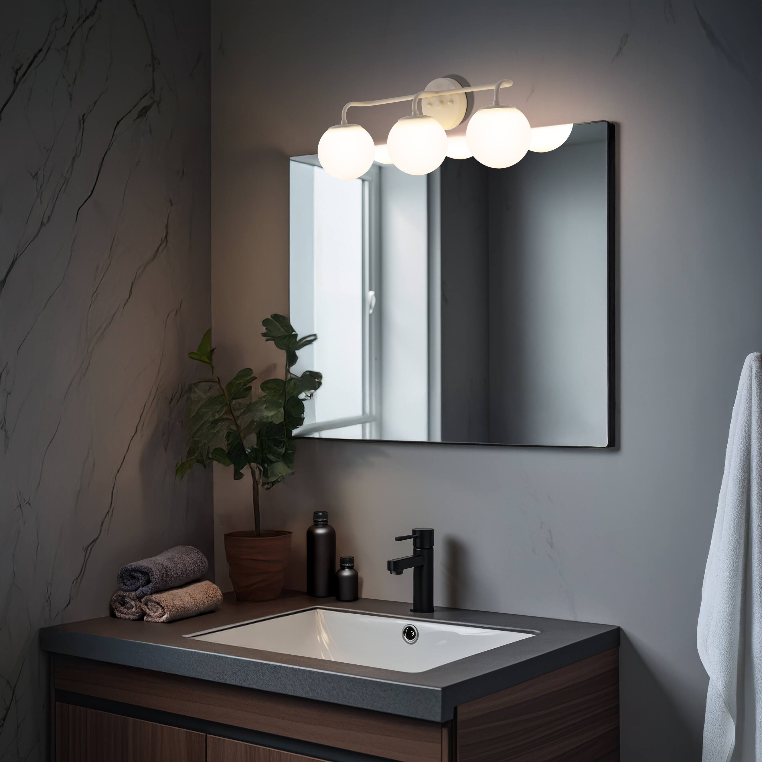 Alt View 7. Jonathan Y - Louis Parisian Globe 25" 3-Light Metal/Frosted Glass Modern Contemporary LED Vanity Light, Almond - Almond.