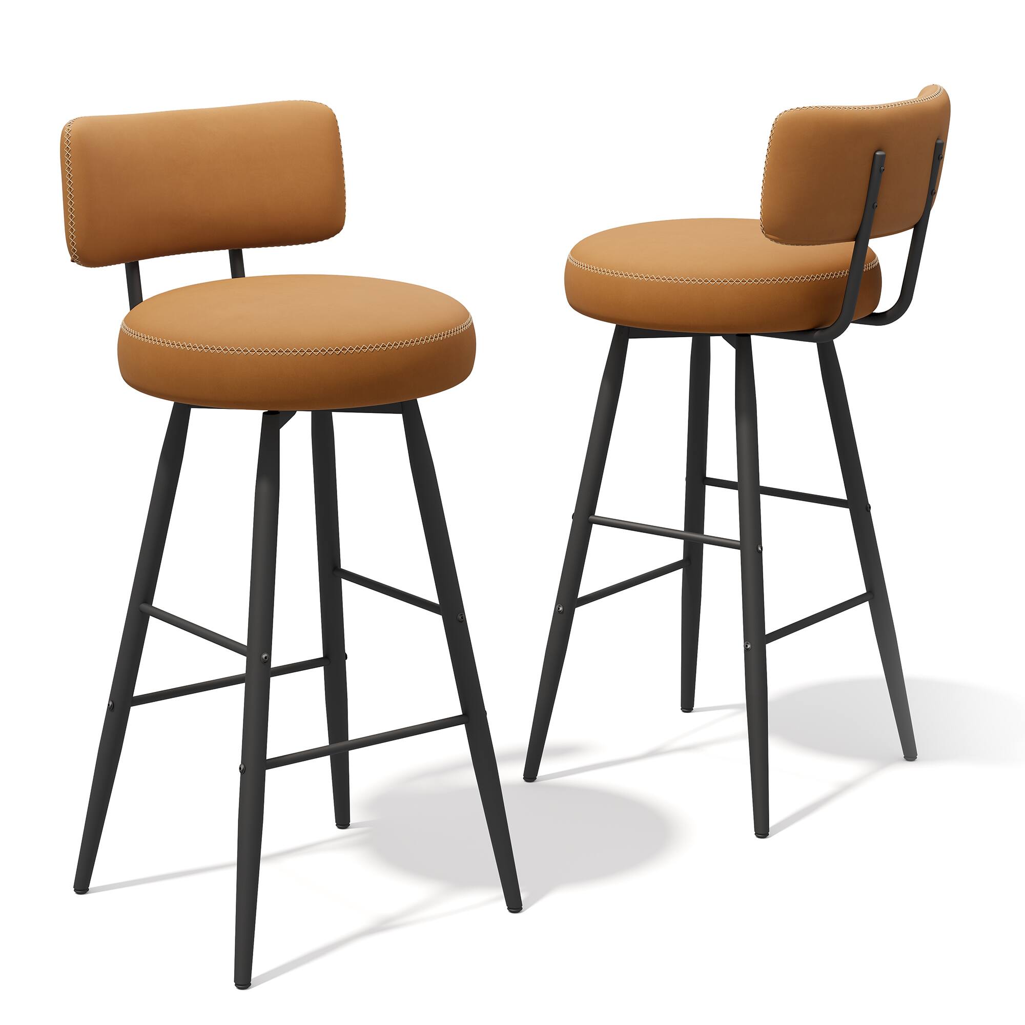 Alt View 4. ModernMate - Brenno 40.55"/36.6" Cognac Swivel Bar Stools with High Back and Metal Frame Counter Stools for Kitchen Island (Set of 2) - Cognac.