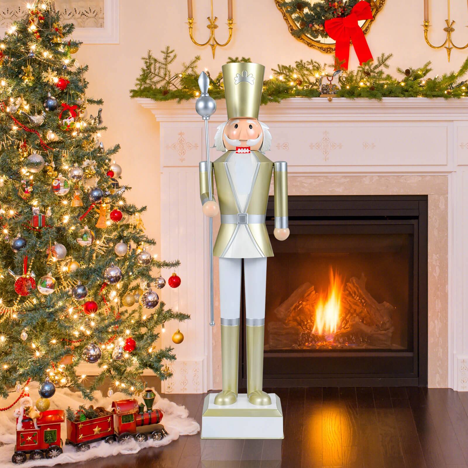 Alt View 1. Costway - Costway 4' Christmas Nutcracker with High Hat & Beautiful Scepter, Uniform & Boots for Yard - Gold.