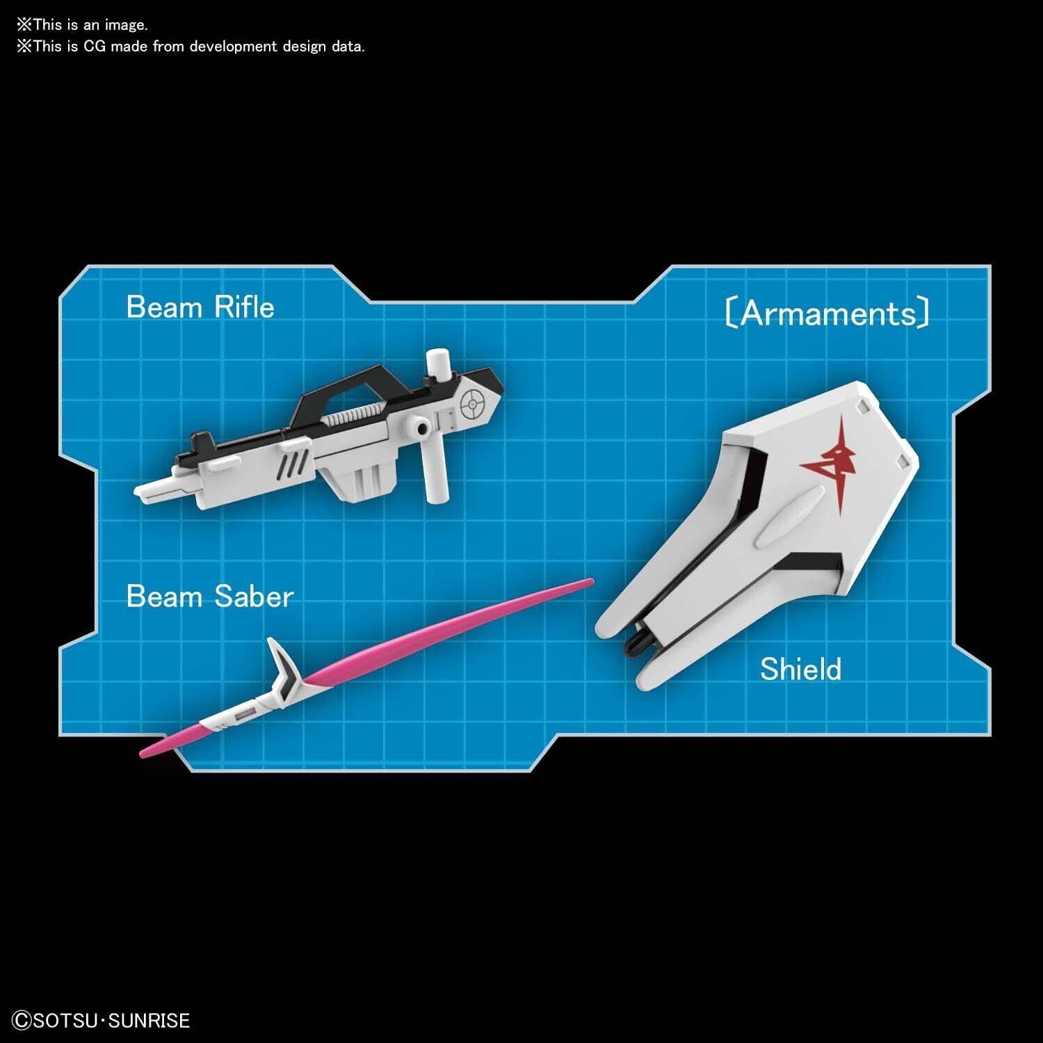 This is an image.  
This is CG made from development design data.  

Beam Rifle  
Beam Saber  
Shield  

[Armaments]  

©SOTSU・SUNRISE