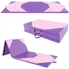 Gymax - 10' x 4' x 2'' 4-Panel Folding Gymnastics Exercise Mat w/ Hook & Loop Fasteners Purple & Pink - Purple, Pink