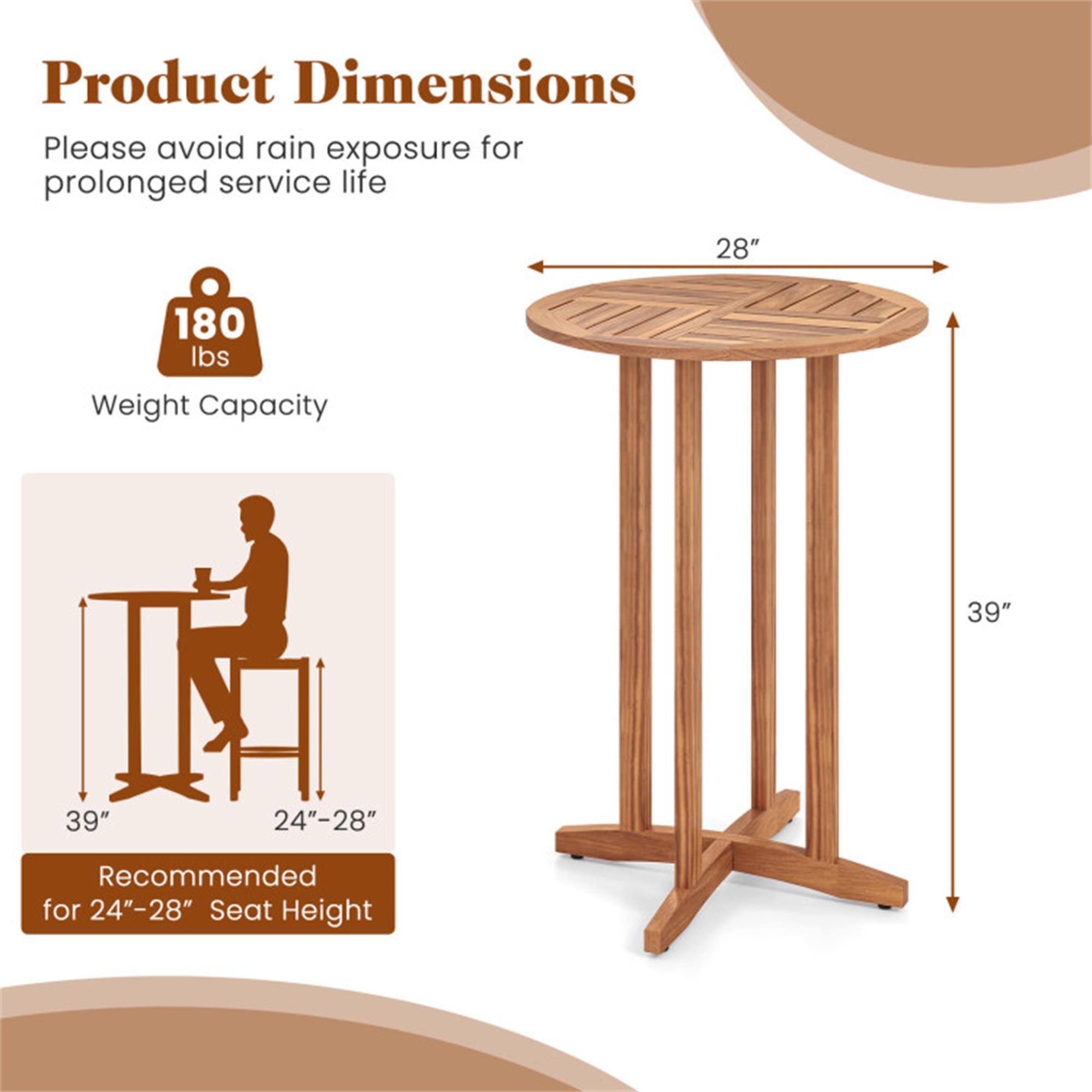 Boyel Living Black 39 Inch Bar Table Acacia Wood for Outdoor Patio Use ...