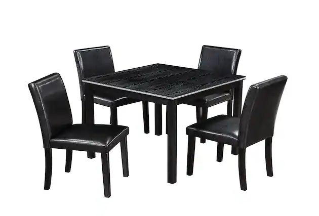Front. Boyel Living - 5-Piece Dining Table Set for 4, Wood Top Kitchen Table with 4 Upholstered Chairs - Black.