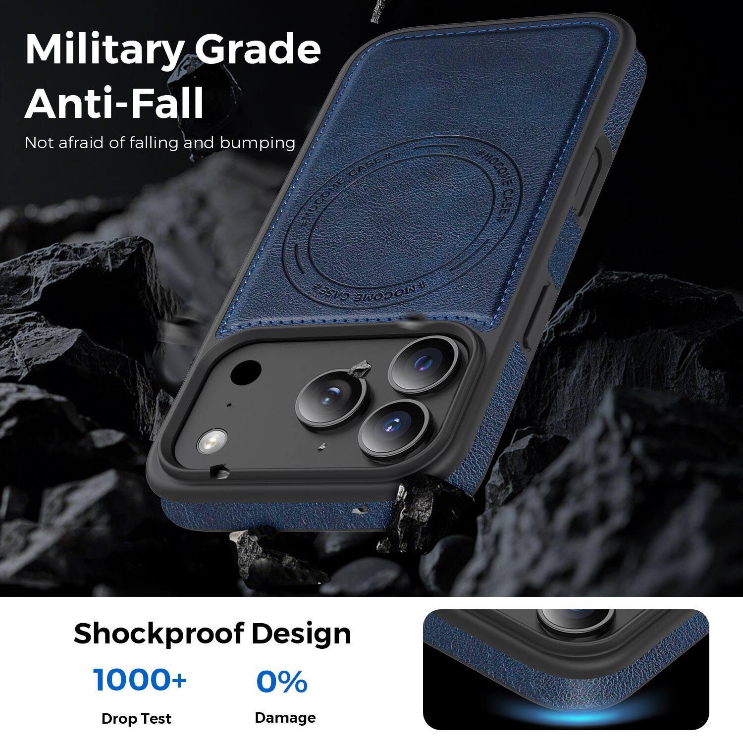 Military Grade Anti-Fall  
Not afraid of falling and bumping  

Shockproof Design  
1000+ Drop Test  
0% Damage