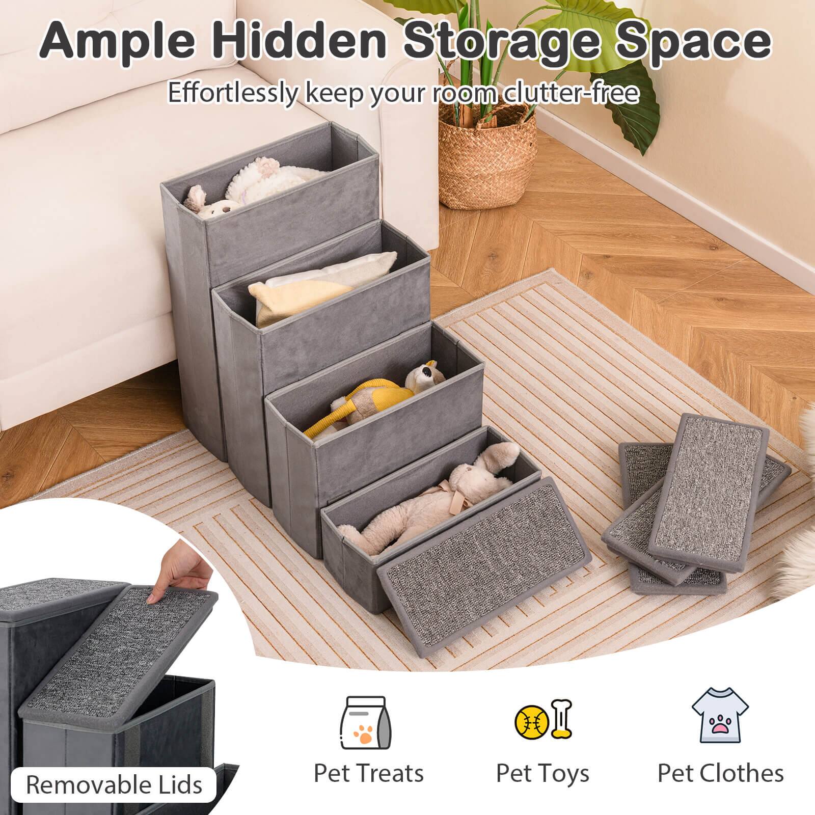 Ample Hidden Storage Space  
Effortlessly keep your room clutter-free  

- Removable Lids  
- Pet Treats  
- Pet Toys  
- Pet Clothes