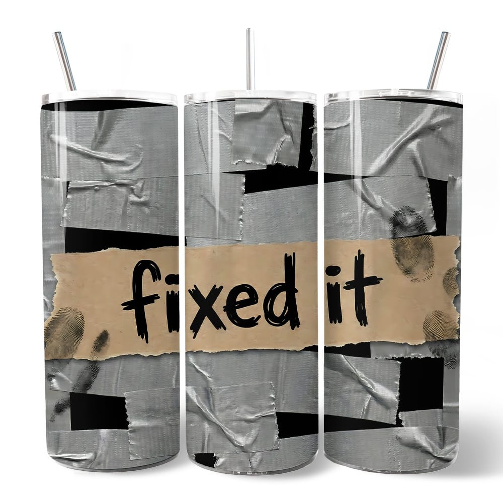 OrnamentallyYou - Duct Tape Fixed It 20oz Tumbler With Lid and Stainless Steel Straw, Funny Handyman Gift Cup - Multicolored