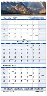 House of Doolittle - 2026 Earthscapes Scenic 8" x 17" Three-Month Wall Calendar - Multi