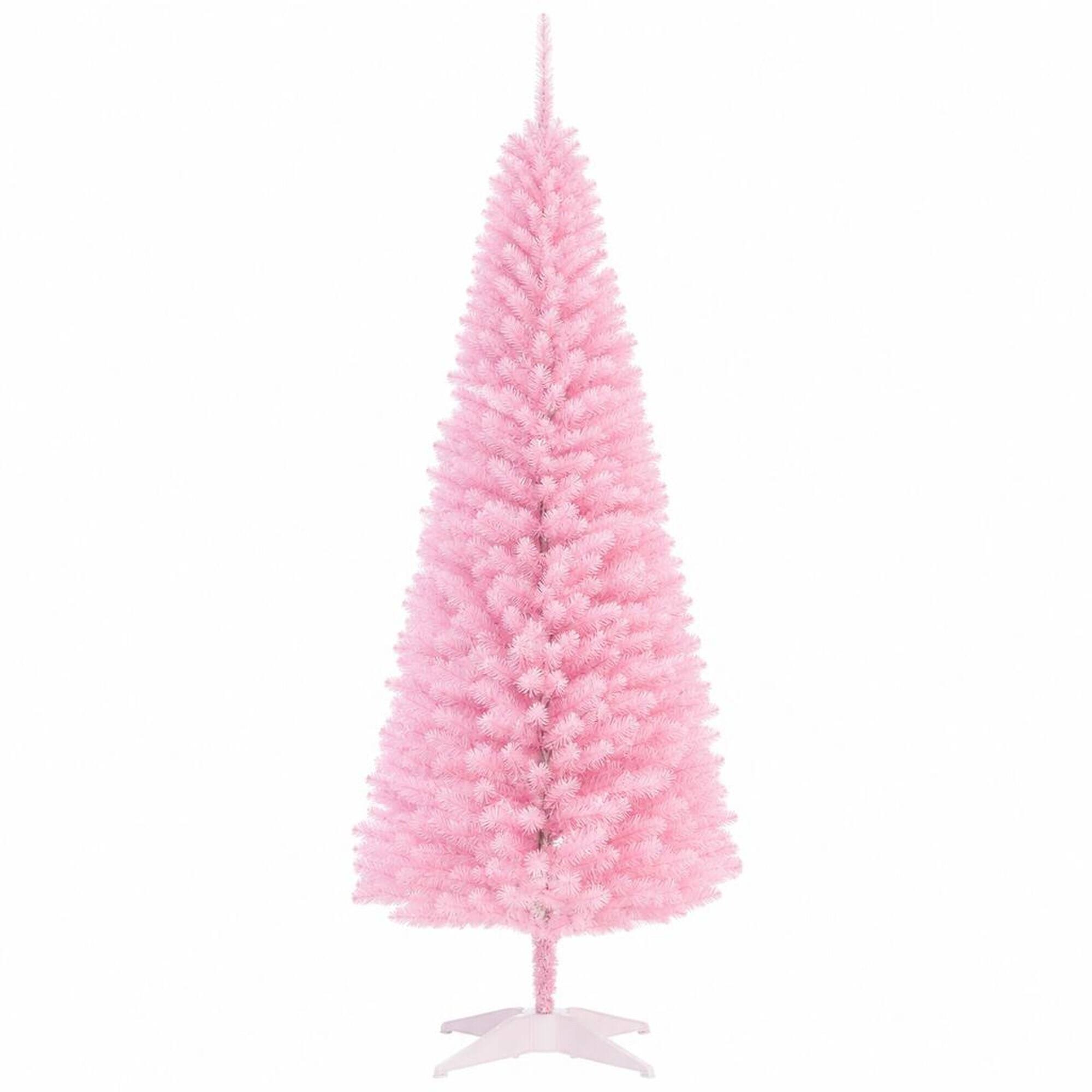 Front. RYHNUYNE - Slim Artificial Pencil Christmas Tree With Easy Setup and Realistic Tips - Pink.