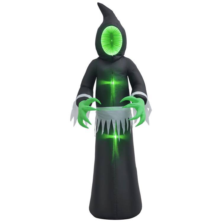 Front. PULUZ - 8ft Inflatable Halloween Mirror Face Ghost, Blow Up LED Display for Garden Indoor Outdoor - Black.