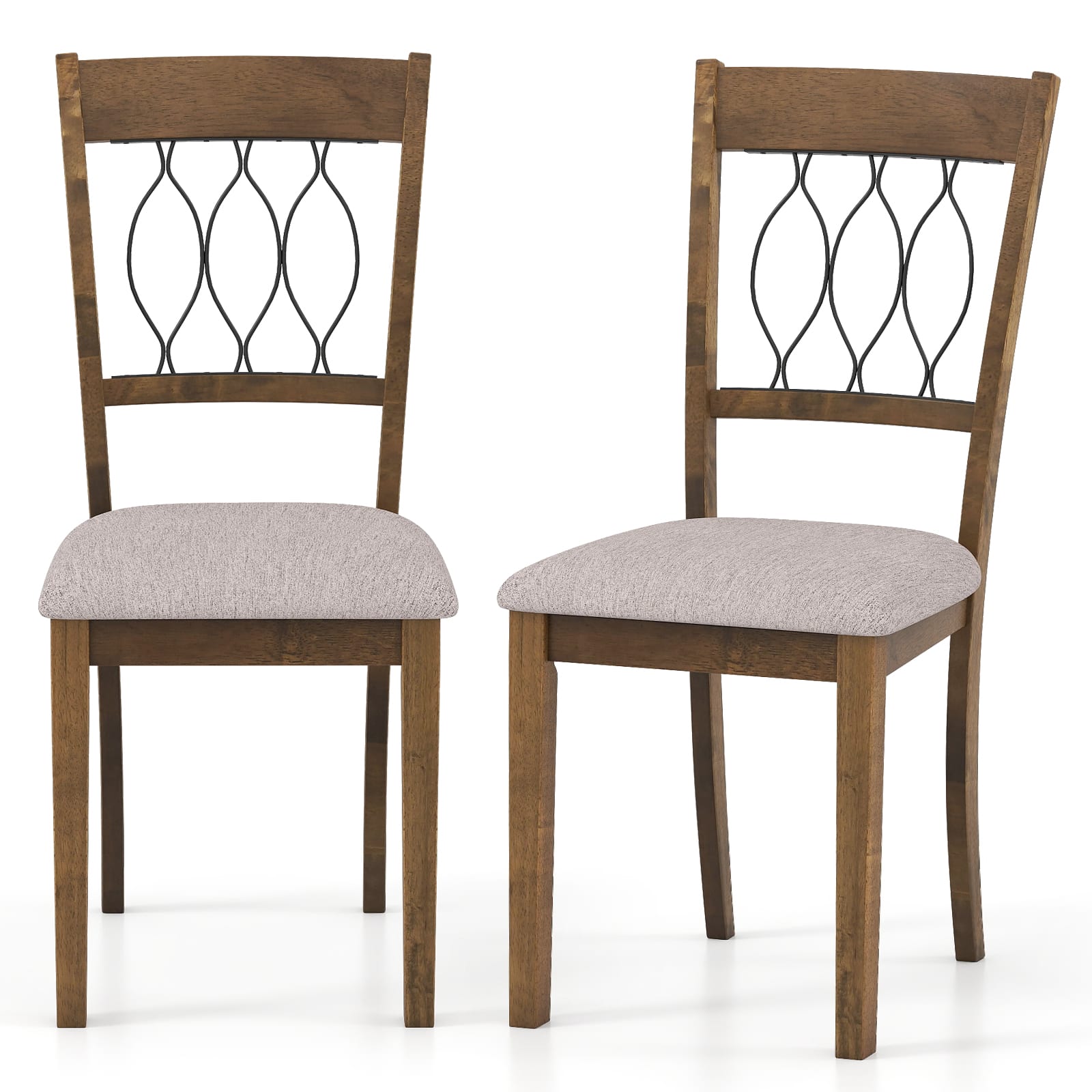 Gymax - Fabric Dining Chair Set of 2 w/Padded Seat Elegant Backrest for Restaurant Brown - Yellow