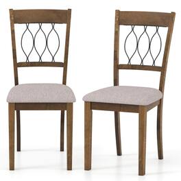 Gymax - Fabric Dining Chair Set of 2 w/Padded Seat Elegant Backrest for Restaurant Brown - Yellow