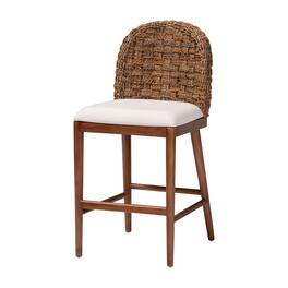 bali & pari - Denver Modern Bohemian Walnut Finished Acacia Wood and Seagrass Counter Stool - White/Walnut Brown