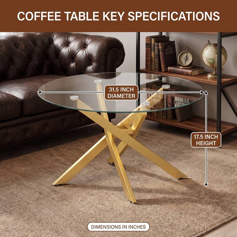 COFFEE TABLE KEY SPECIFICATIONS

THE GREAT GATSBY

31.5 INCH DIAMETER

17.5 INCH HEIGHT

DIMENSIONS IN INCHES