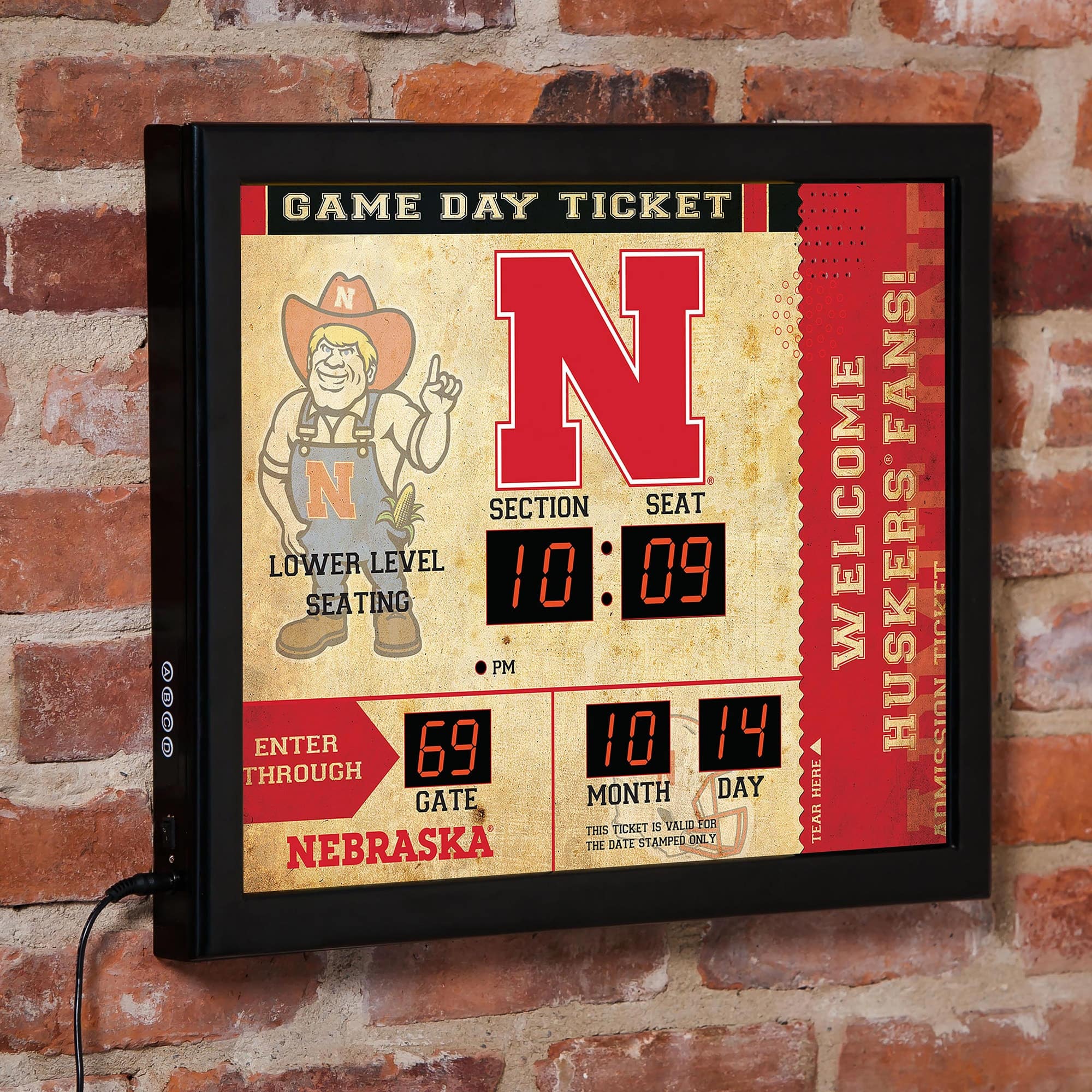 Evergreen Enterprises - Nebraska Huskers 15" x 19" Bluetooth Scoreboard Wall Clock - Brown