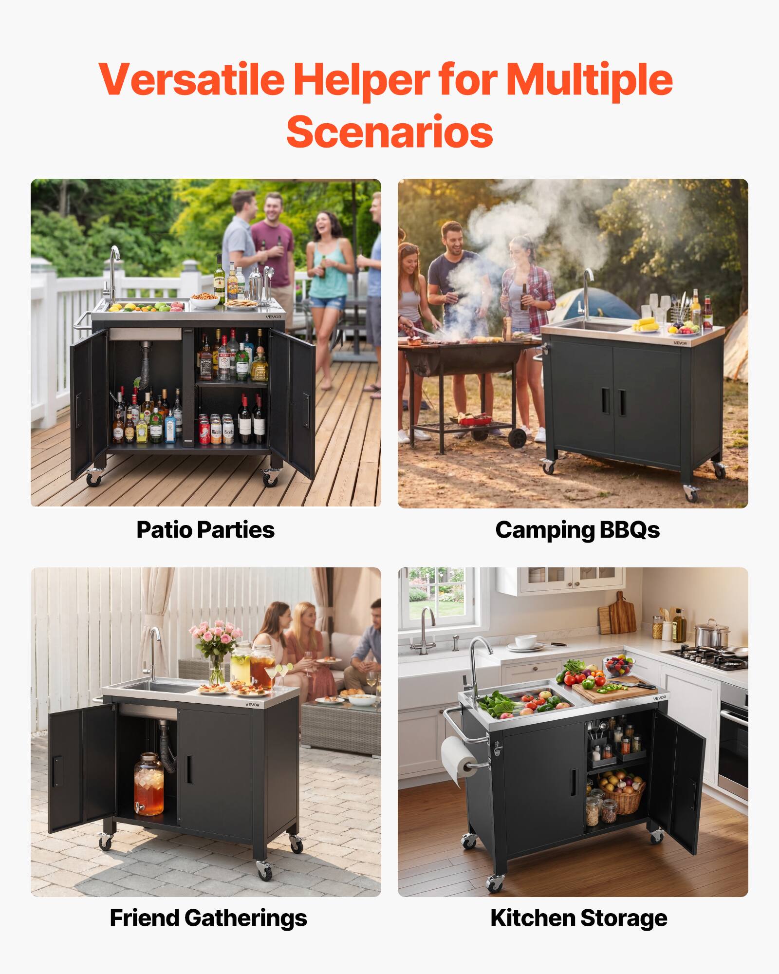Versatile Helper for Multiple Scenarios

1. Patio Parties
2. Camping BBQs
3. Friend Gatherings
4. Kitchen Storage