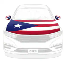 G128 - Combo Pack Puerto Rico PR Car Hood Cover 3.94x5.25 ft + 2 Side Mirror Covers 5.9x8.66 in