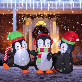 Gymax - Christmas Inflatable Penguins Family Pre-Lit Festive Inflatable w/ LED Lights - Multicolor
