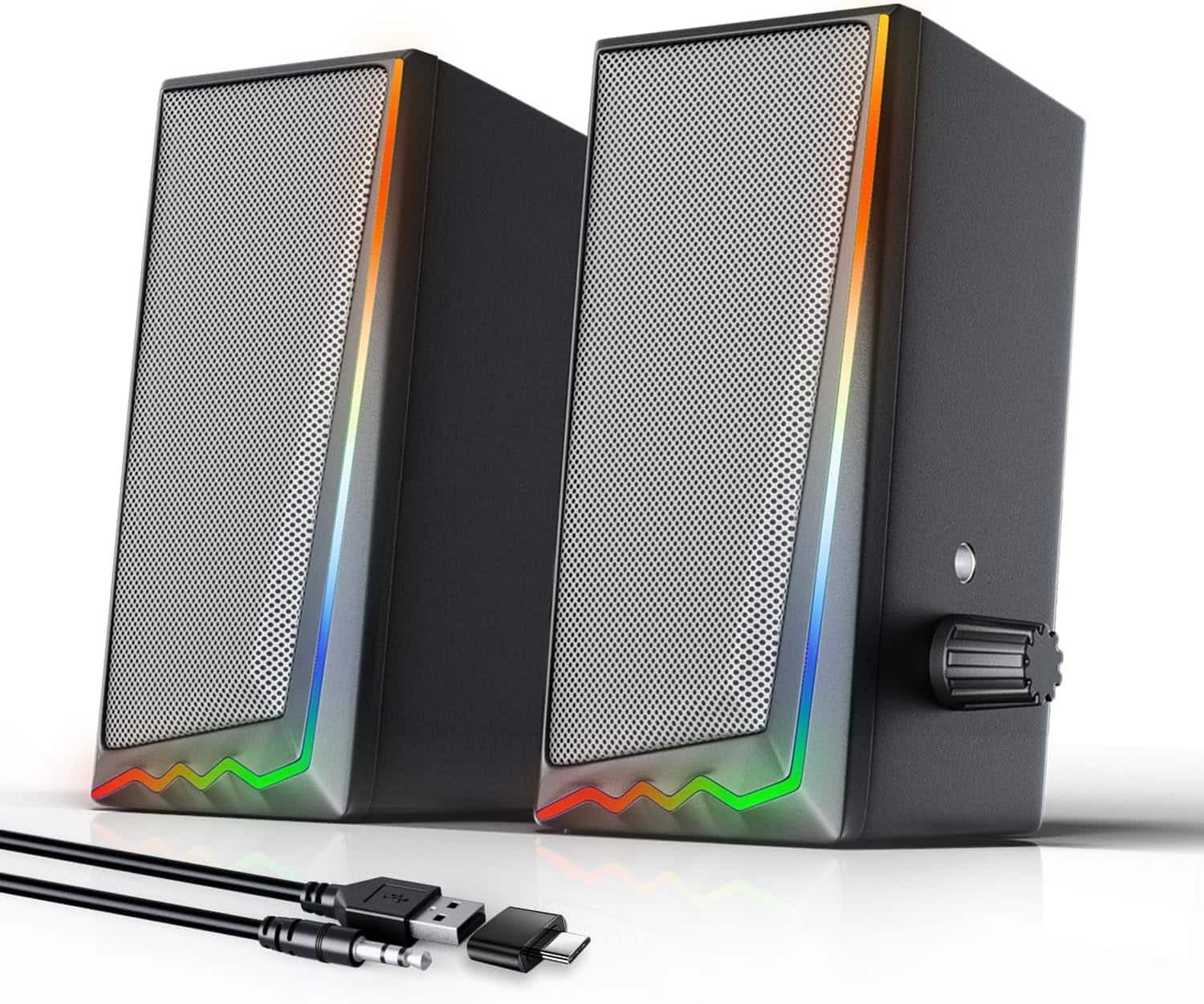 Stamp n Camp - Computer Speakers with 3.5 mm Aux,Desktop Various Colorful RGB Lights,Gaming Volume Control,Computer for PC/Desktop