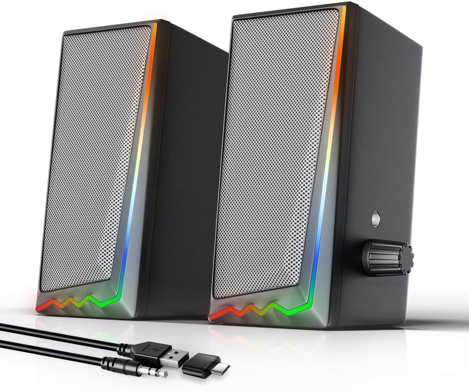 Front. Stamp n Camp - Computer Speakers with 3.5 mm Aux,Desktop Various Colorful RGB Lights,Gaming Volume Control,Computer for PC/Desktop.