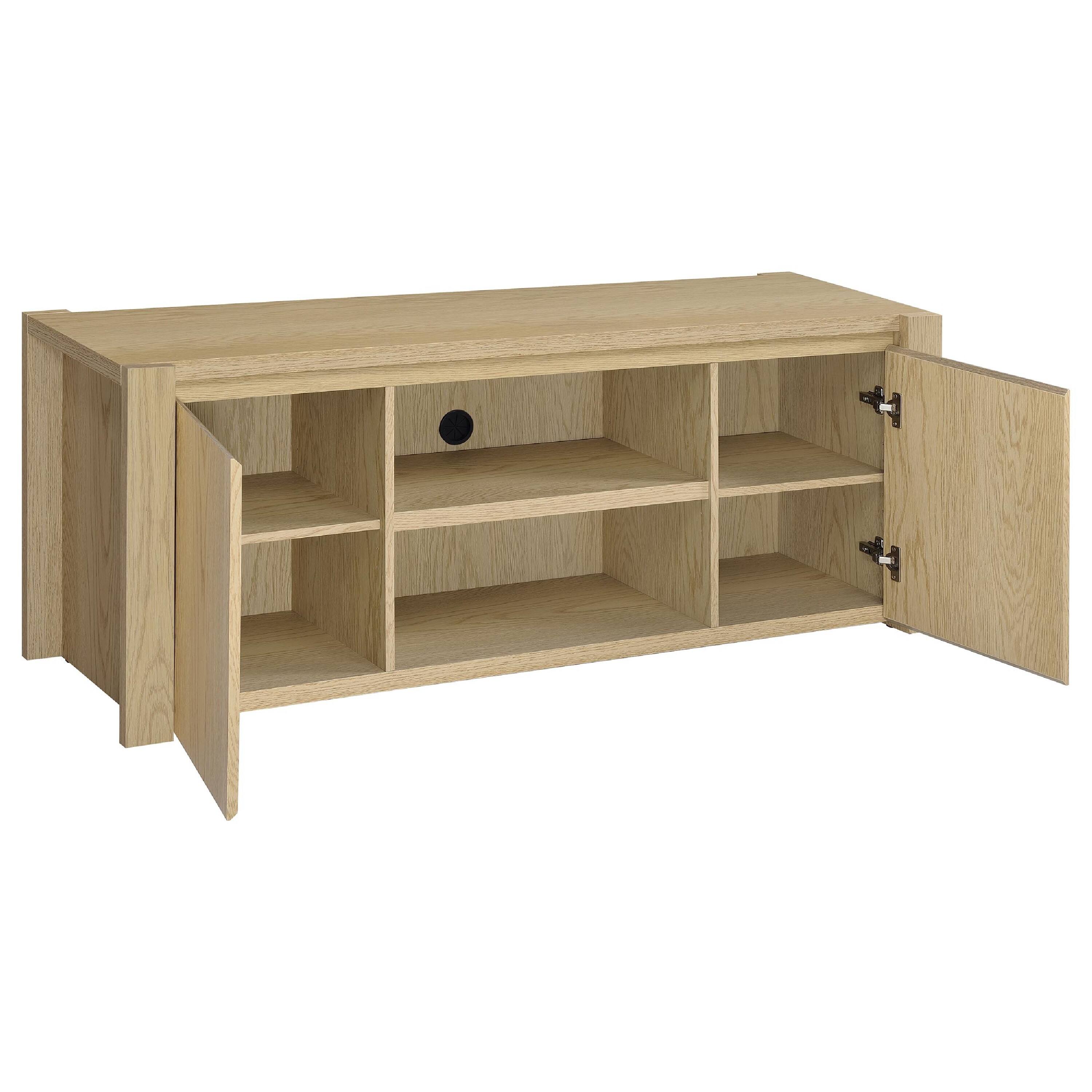 Front. Manhattan Lane - Laury TV Stand Media Console with Open Shelves, Light Oak Wood 60 Inch - Light Oak Brown.