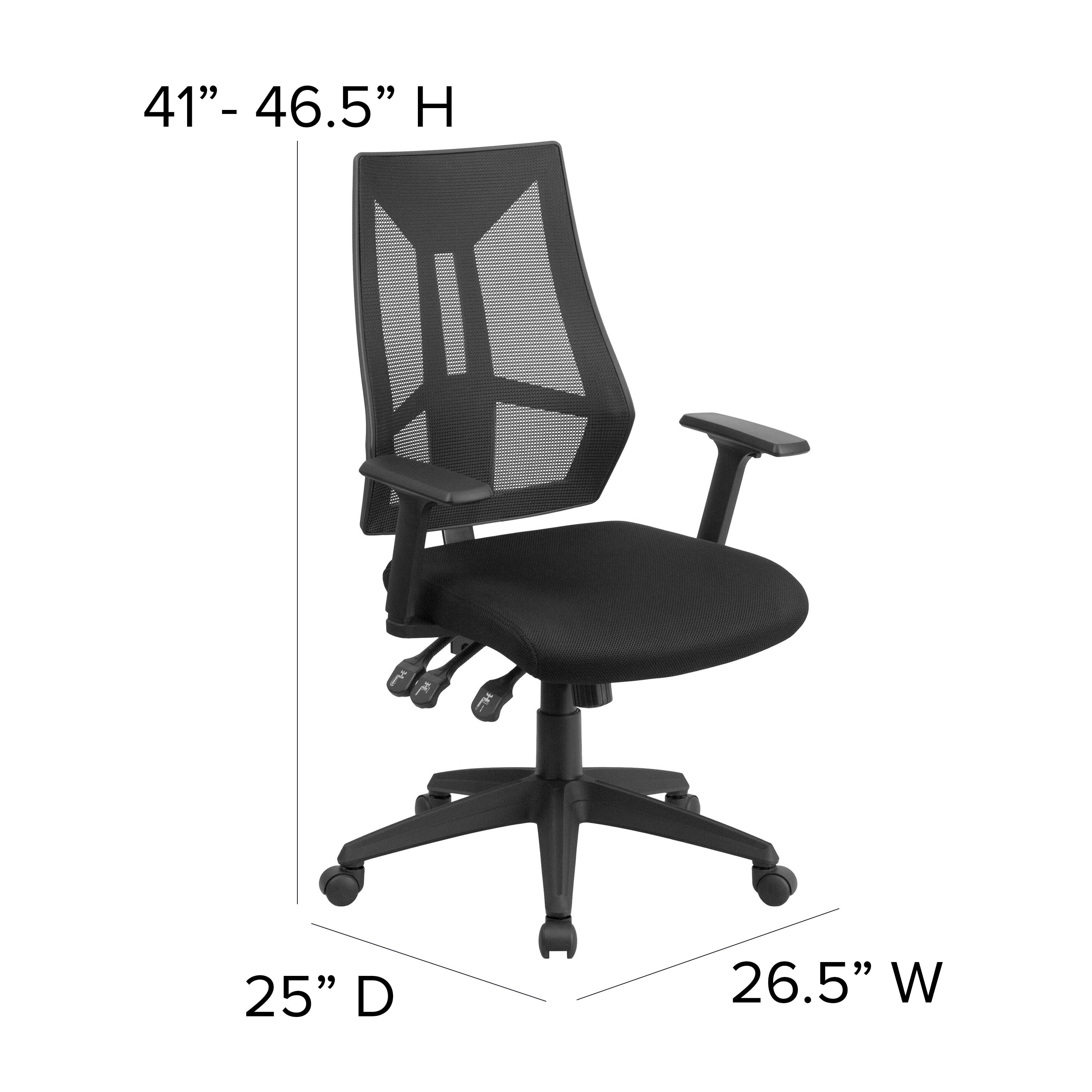 41" - 46.5" H  
25" D  
26.5" W