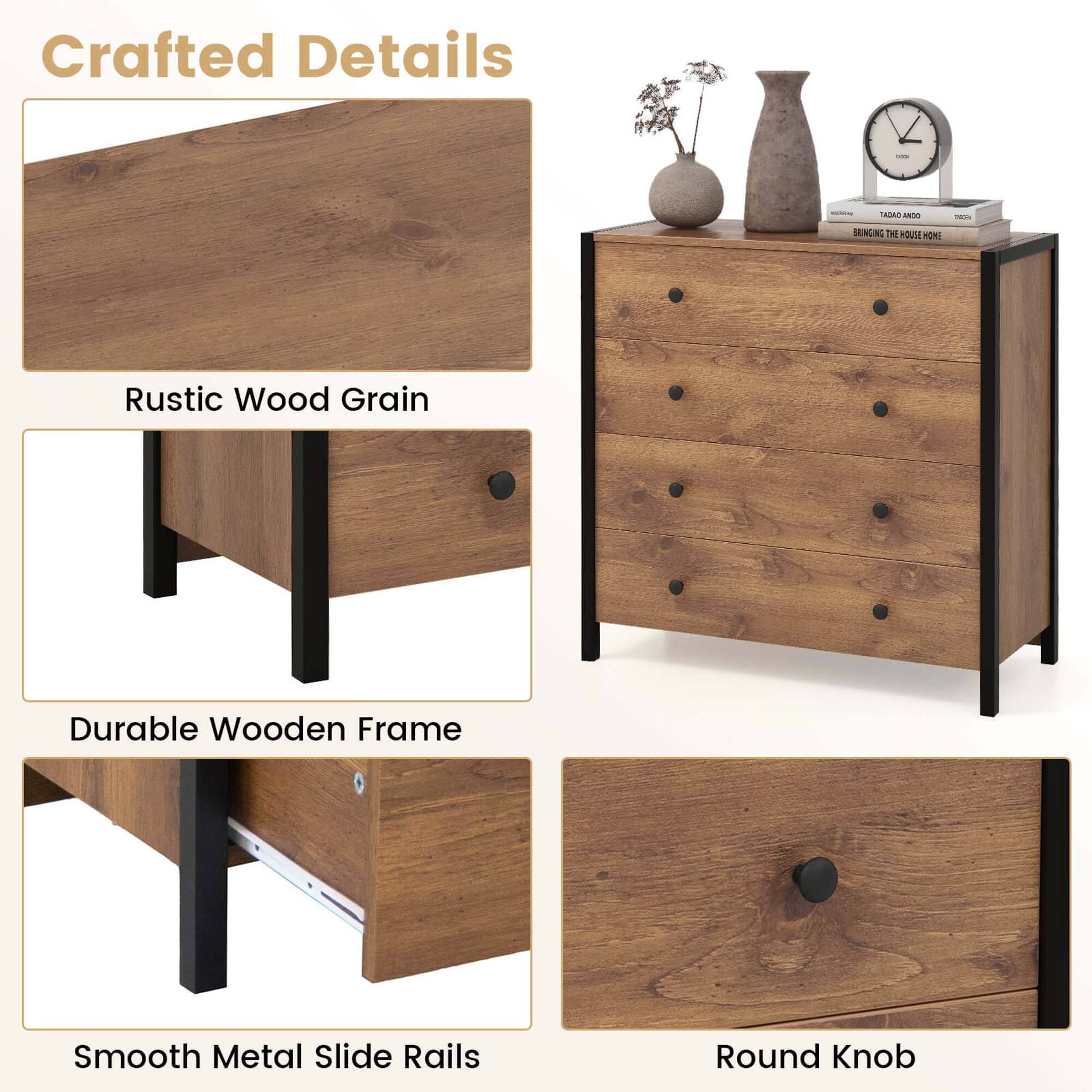 Crafted Details

Rustic Wood Grain
Durable Wooden Frame
Smooth Metal Slide Rails
Round Knob