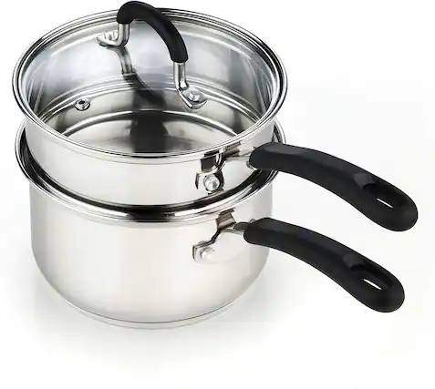 Front. Cook N Home - Double Boiler 2qt S/S Saucepan Steam Melting Pot for Chocolate, Butter and Cheese W/Glass Lid, Induction - stainless steel.