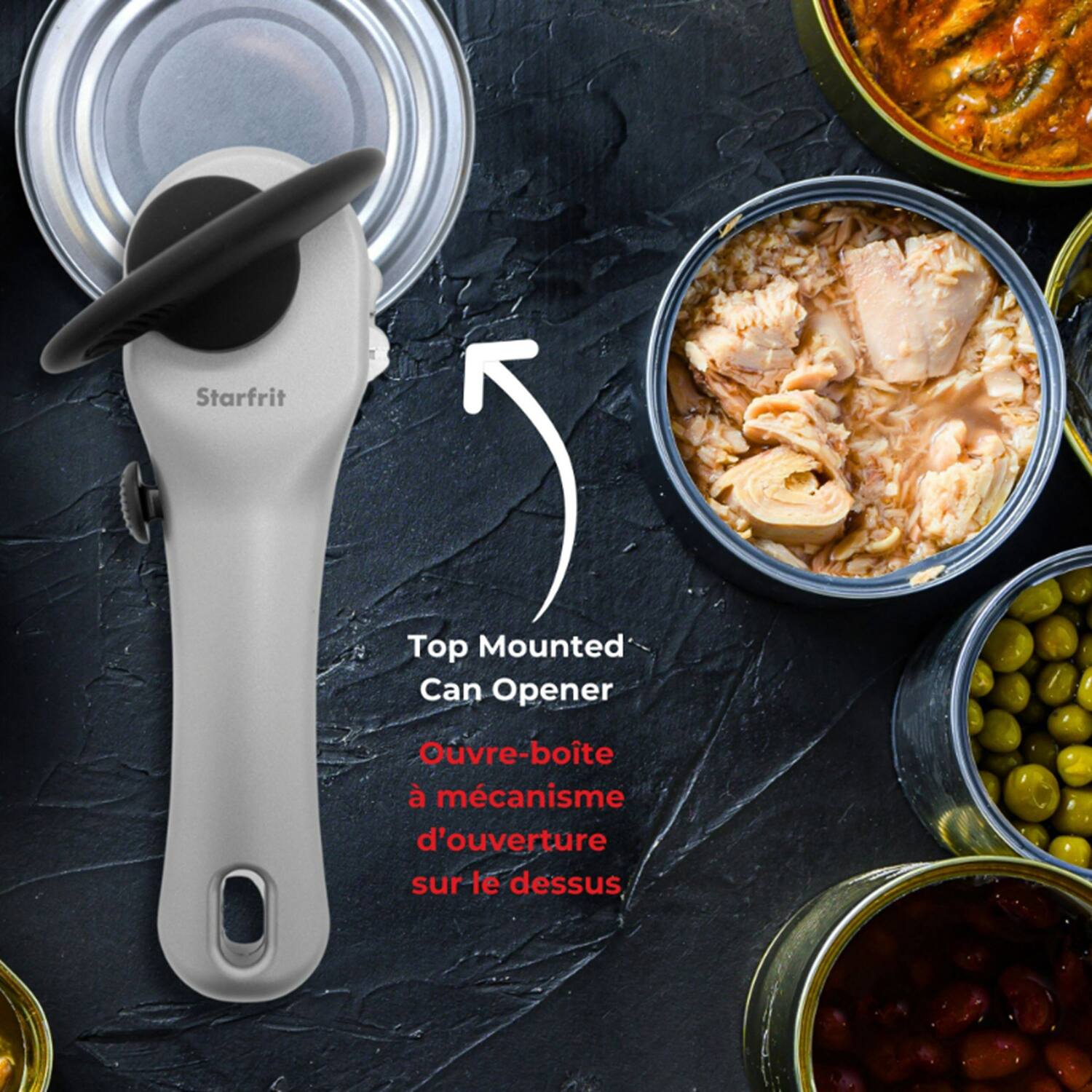 Starfrit Top Mounted Can Opener  
Ouvre-botte à mécanisme d'ouverture sur le dessus