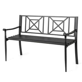 Costway - Patio Garden Bench Steel Frame Park Yard Outdoor Furniture Porch Chair - Black