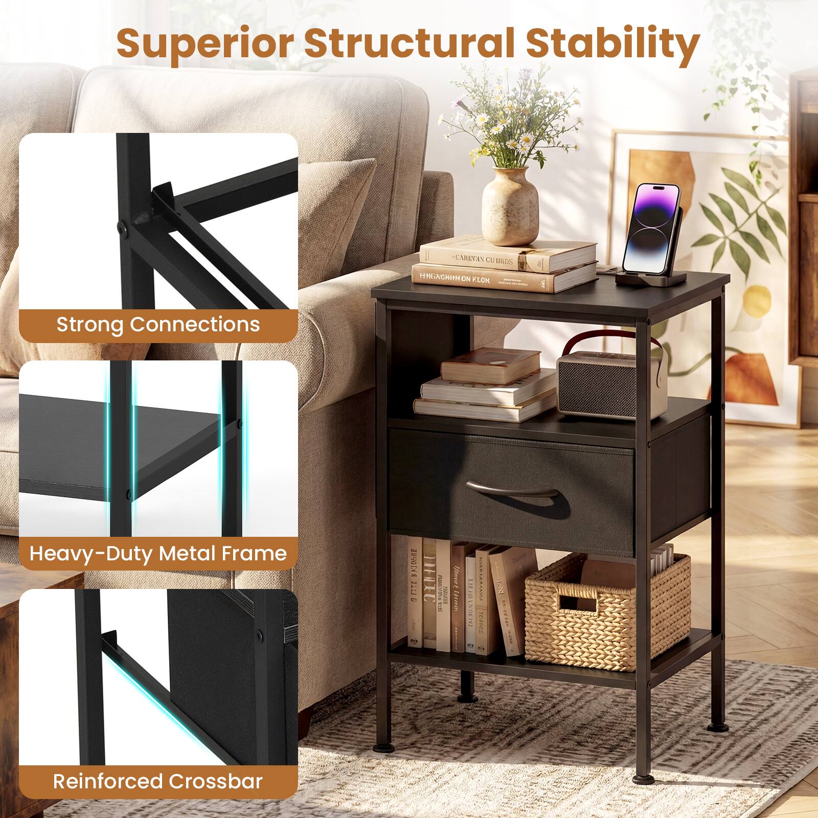 Superior Structural Stability

- Strong Connections
- Heavy-Duty Metal Frame
- Reinforced Crossbar