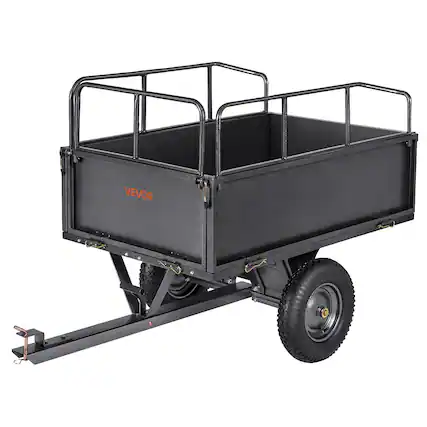 Front. VEVOR - Garden Utility Trailer, 17 Cu. Ft & 600lbs Capacity, ATV UTV Hauling Trailer, Tow Behind Steel Dump Cart with 16" Tires - Black.