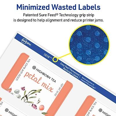 Minimized Wasted Labels

Patented Sure Feed® Technology grip strip is designed to help alignment and reduce printer jams.

TEA - AVERY 5619 TEA BLACK Easy Peel' LOOSE-LEAF HIGHBORN Rectangle Permanent petal mix Labels

Bend TEA expose along Pop-up line to mix NET Edge WT 35 OZ TEA BLACK HIGH EAF HIGH