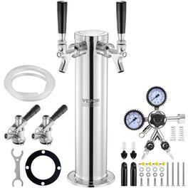 VEVOR - Kegerator Tower Kit, Dual Taps Beer Conversion Kit, Stainless Steel Keg Beer Tower Dispenser with Dual Gauge CGA320 - Silver