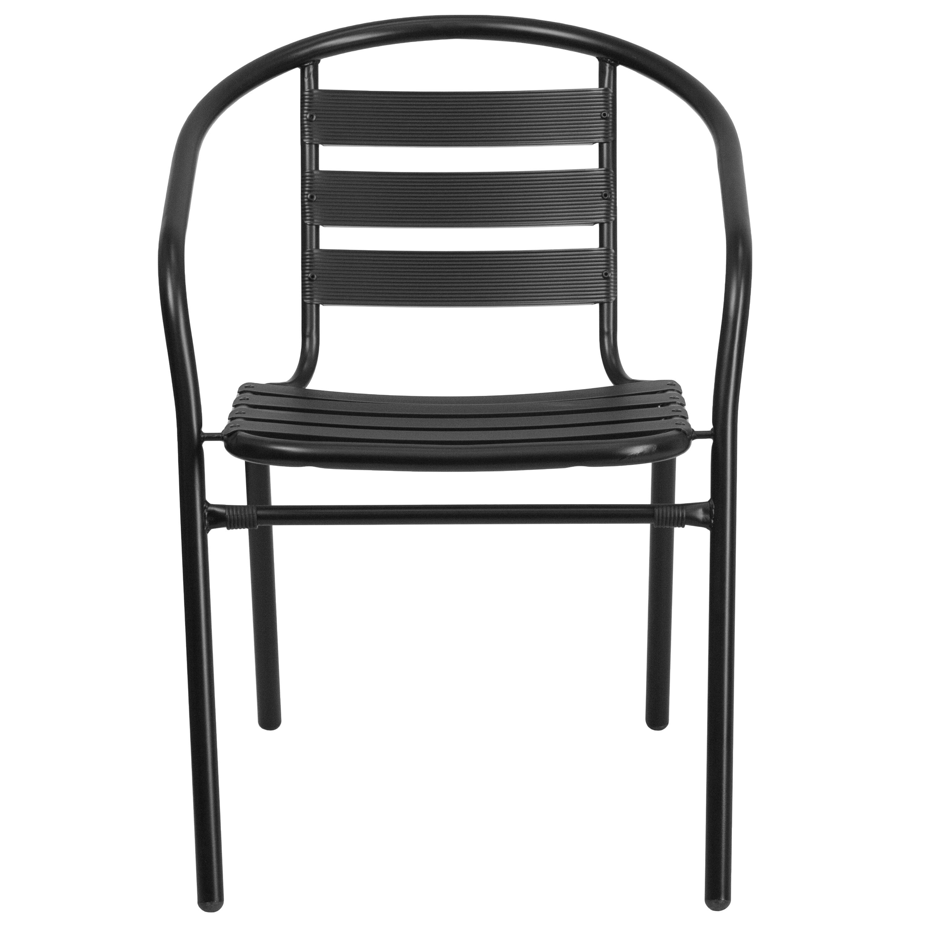 Alt View 7. Emma + Oliver - Metal Restaurant Dining Stack Chair with Aluminum Slats - Black.