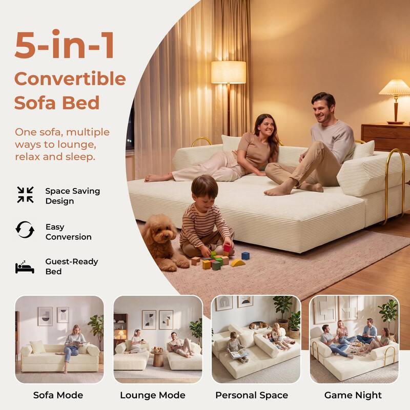5-in-1 Convertible Sofa Bed

One sofa, multiple ways to lounge, relax and sleep.

- Space Saving Design
- Easy Conversion
- Guest-Ready Bed

Sofa Mode
Lounge Mode
Personal Space
Game Night
