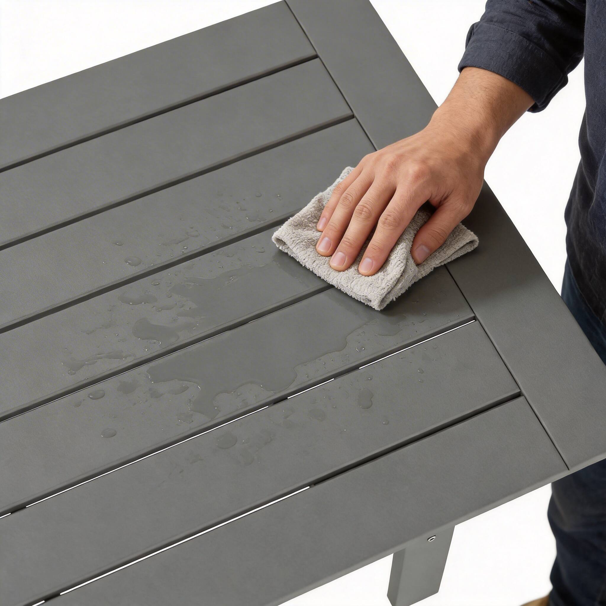 Alt View 6. Famapy - HDPE Outdoor Dining Table with Umbrella Hole & Cap-Solid Panel Patio Table for 8 People Weatherproof & Low Maintenance - Gray.