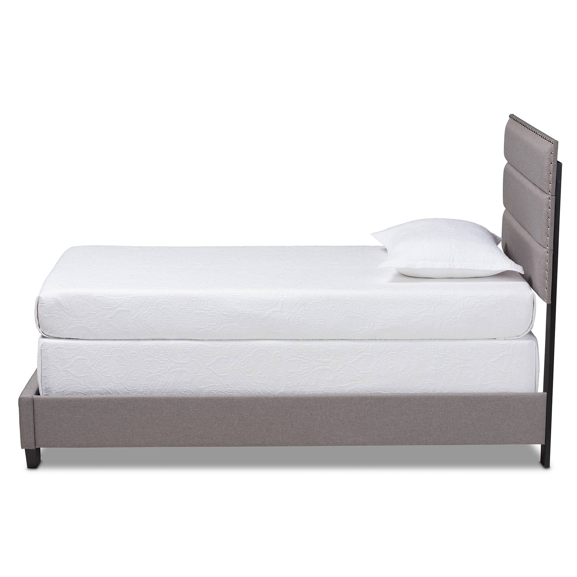 Angle. Baxton Studio - Ansa Modern and Contemporary Fabric Upholstered Bed - Grey/Black.