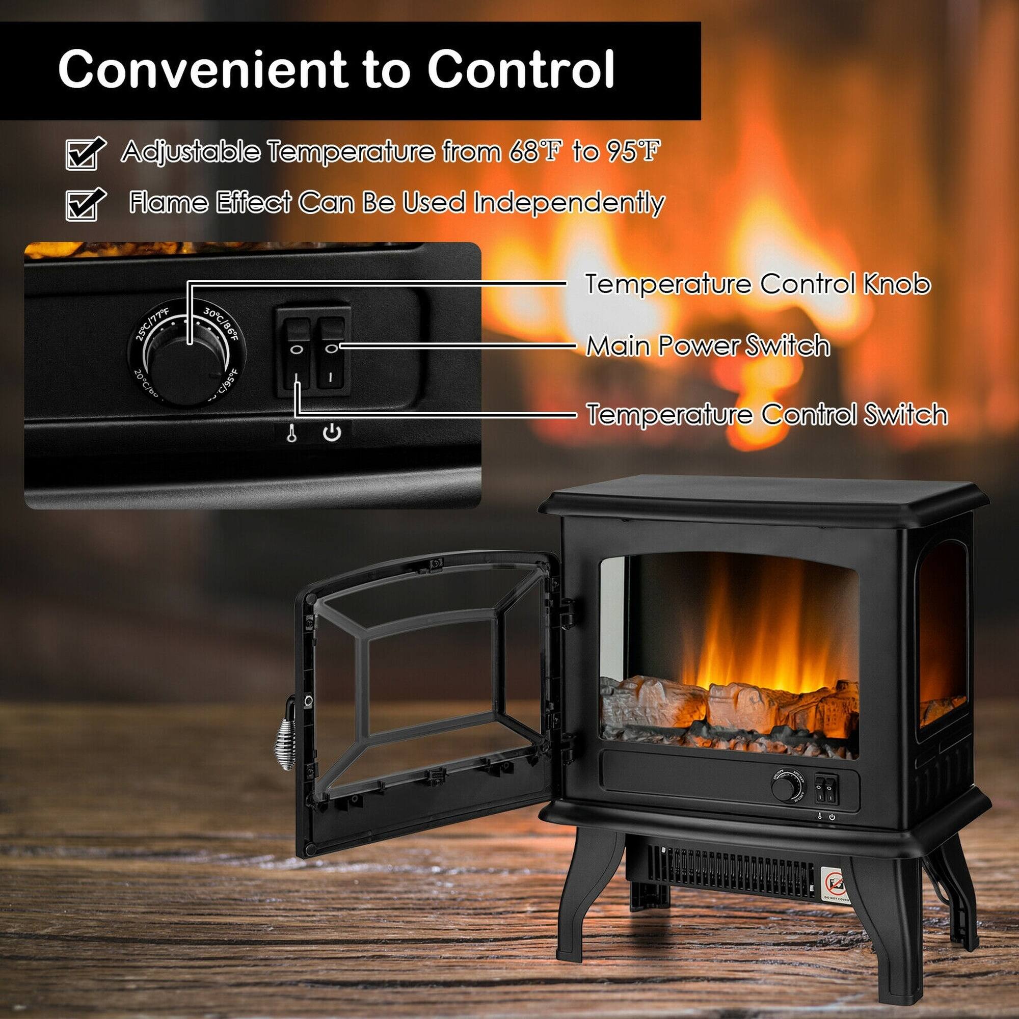 Convenient to Control

Adjustable Temperature from 68°F to 95°F
Flame Effect Can Be Used Independently

Temperature Control Knob
Main Power Switch
Temperature Control Switch