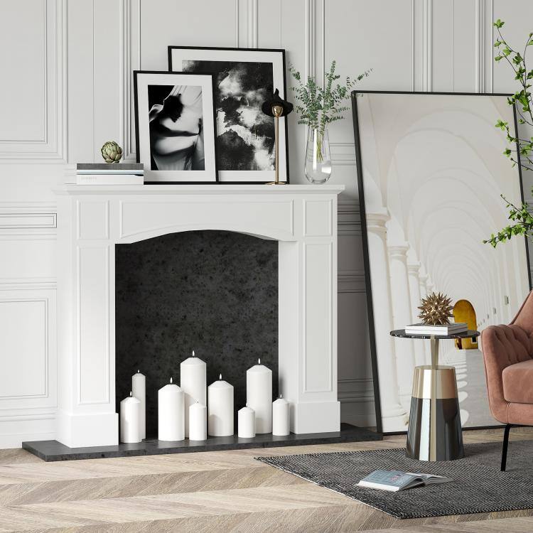 Alt View 2. PULUZ - Modern Fireplace Mantel, Surround Mantels for Fireplace with Decorative Pattern Interior Width 29 inch - White.