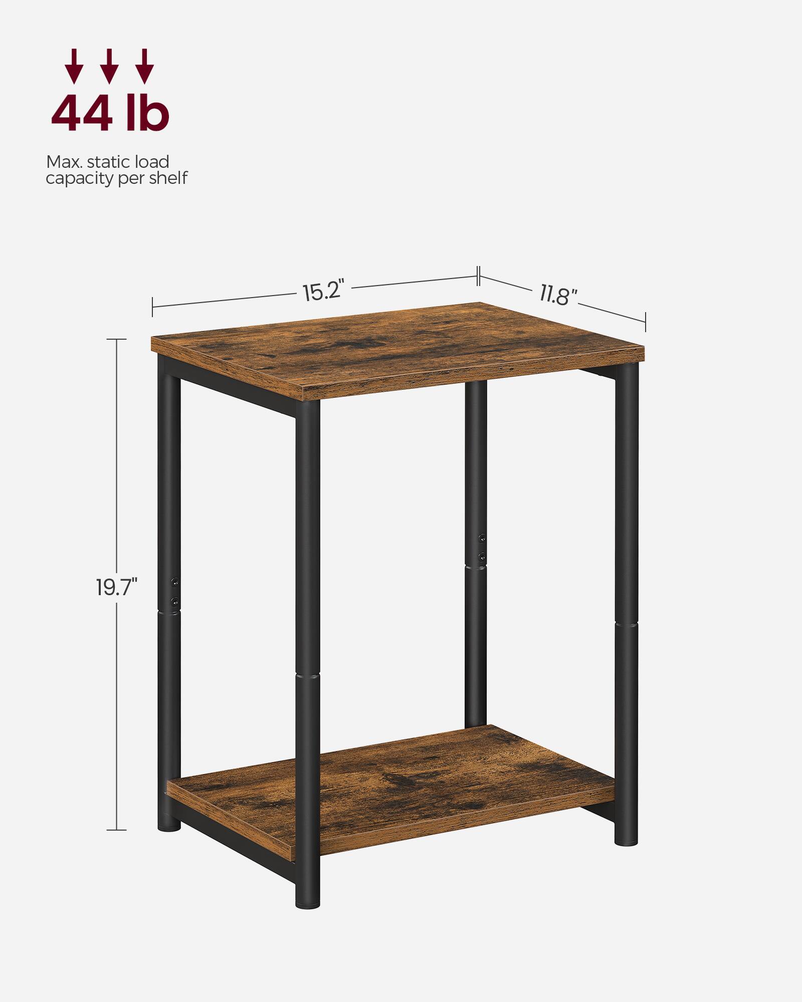 44 lb Max. static load capacity per shelf  
15.2" x 11.8"  
19.7"