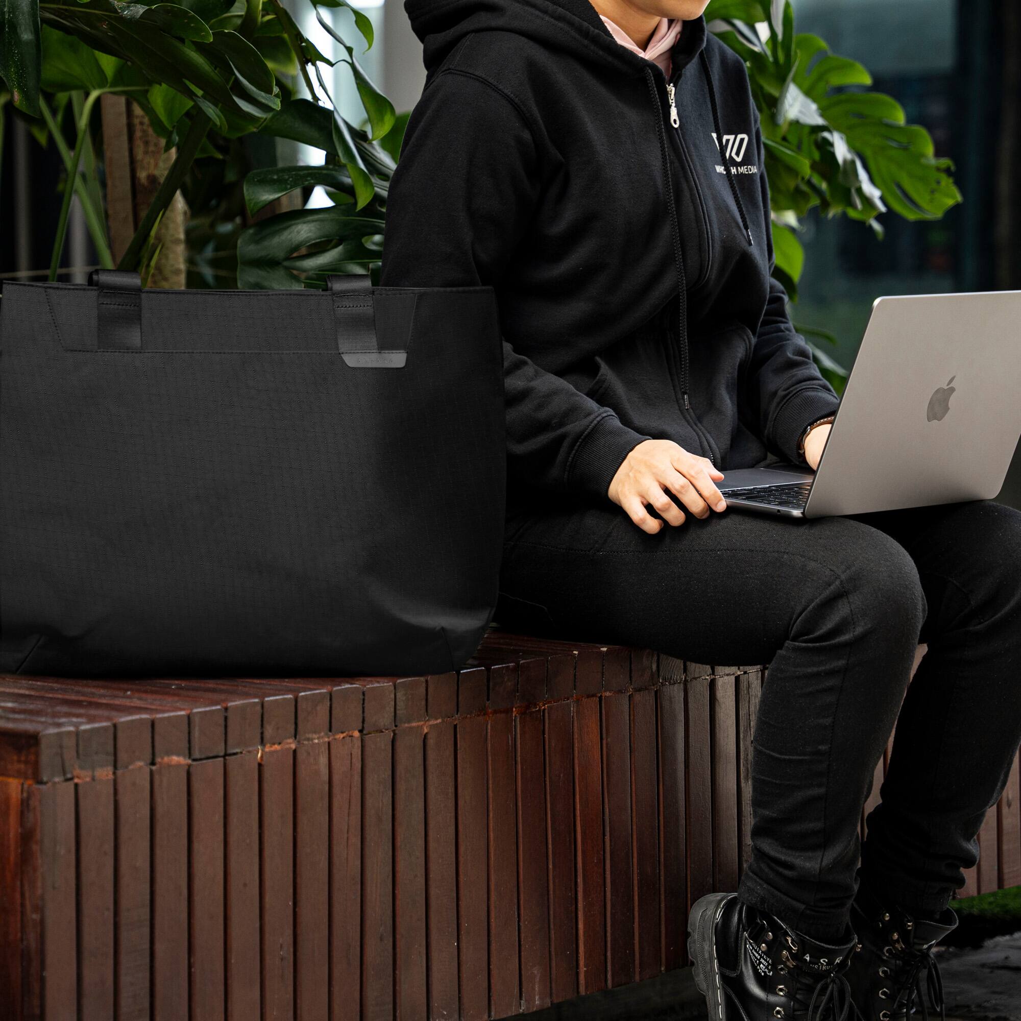 Alt View 1. ALPAKA - Tote Bag Minimalist EDC Travel Tote,14.5L , 2 Bottle Sleeves, Front/Back Slip Pockets, Magnetic Open-Top (No Zipper) - B/G Axoflux 210D.