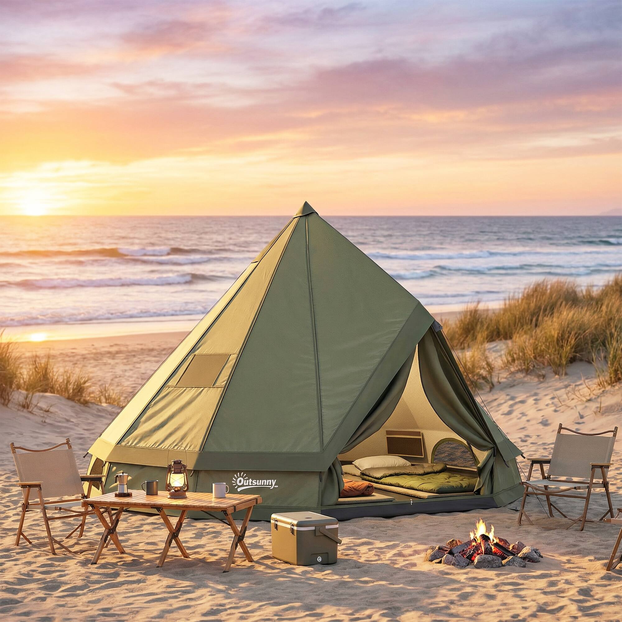 Alt View 8. Outsunny - Tent Waterproof Camping Tent with Stove Jack for 4-6 People for Outdoor Camping Hiking Army - Green.