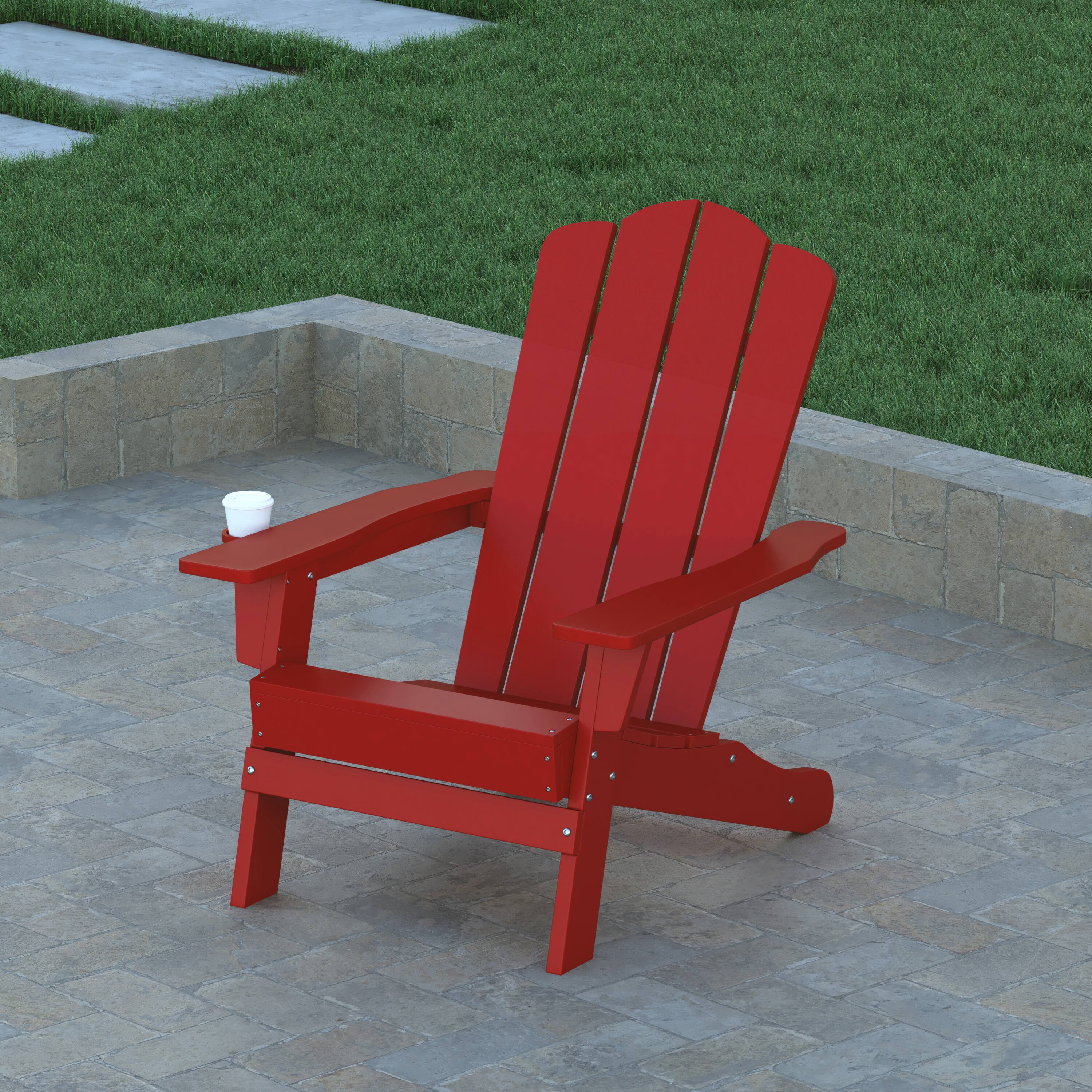 Alt View 4. Emma + Oliver - Tiverton Set of 4 Adirondack Chairs with Cup Holders, Weather Resistant HDPE Adirondack Chairs - Red.