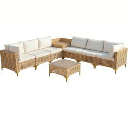Ainfox - 8 Piece Wicker Patio Furniture Set,Outdoor Conversation Set Sectional Sofa with Thick Cushions for Backyard,Porch - 8PCS Beige