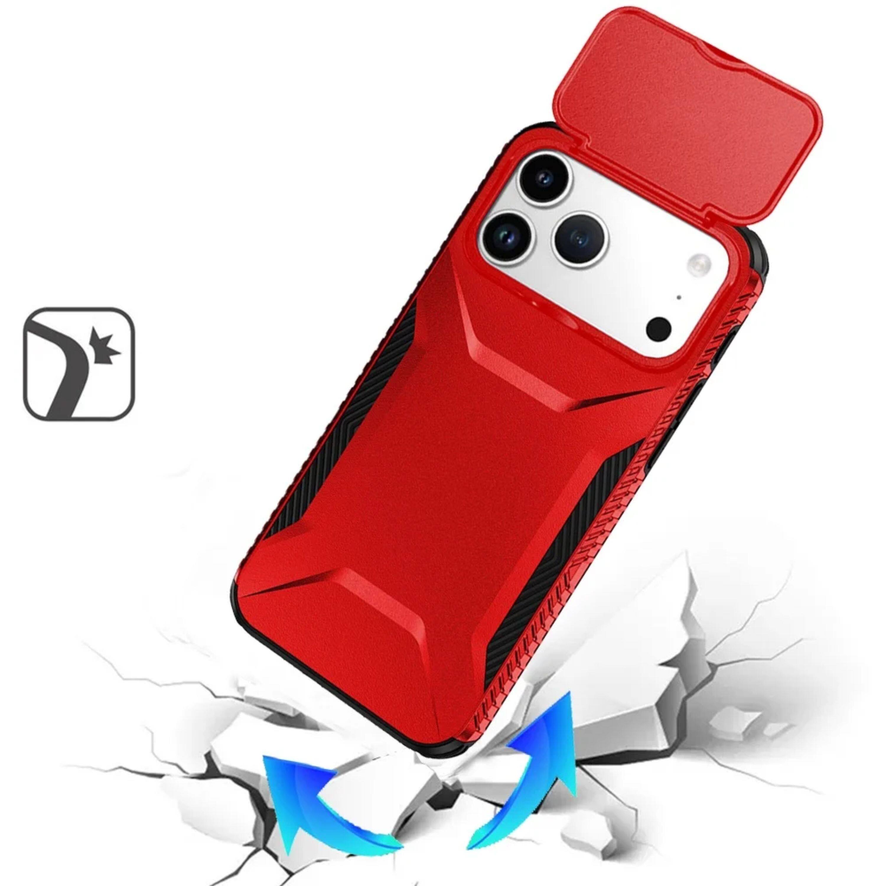 Left. Kitcheniva - Rugged Side Grip Sliding Lens Cover Plus Tempered Glass For iPhone 17 Pro Max Red - Red.